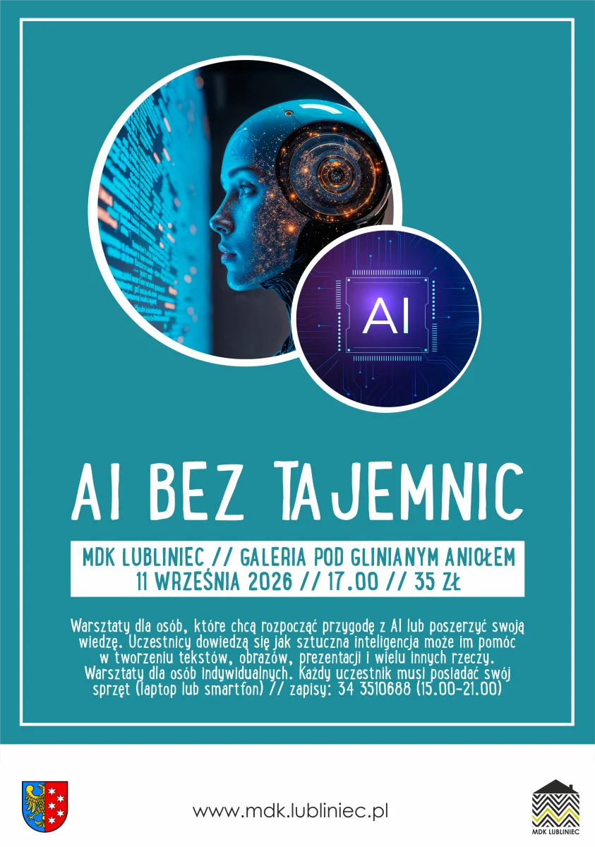Grafika promocyjna wydarzenia AI bez tajemnic
