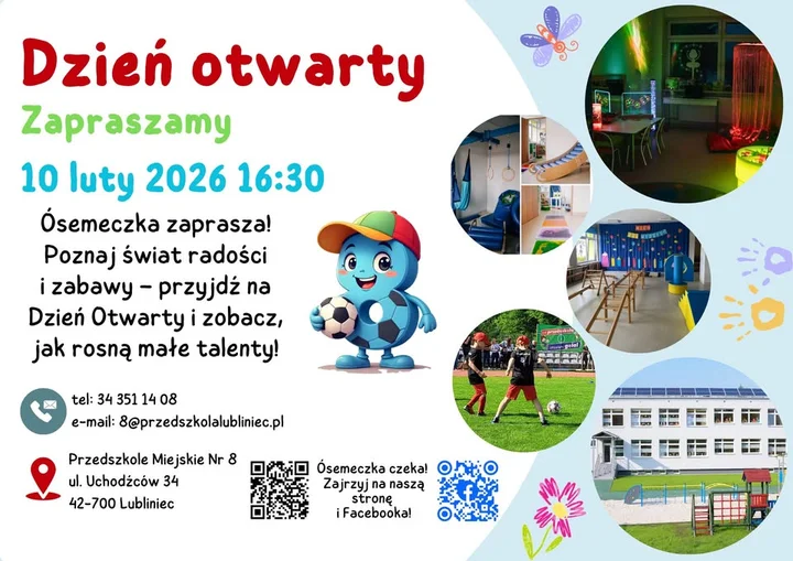 Grafika promocyjna wydarzenia Dzień otwarty w Ósemeczce — spotkanie dla przyszłych przedszkolaków