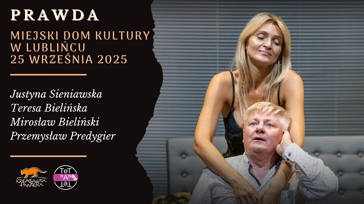 Grafika promocyjna wydarzenia Komedia małżeńska Teatru TeTaTeT w Miejskim Domu Kultury w Lublińcu