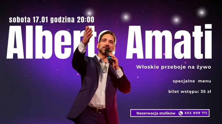 Grafika promocyjna wydarzenia Koncert Alberto Amati w LuBistro — włoskie przeboje na żywo w Lubińcu