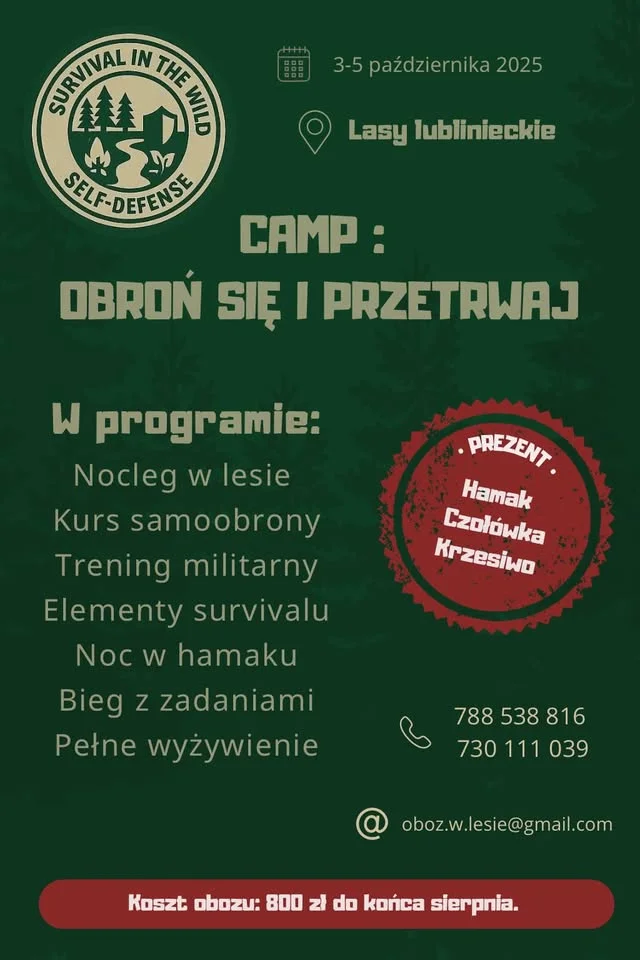 Obrazek przedstawia grafikę promocyjną wydarzenia Weekendowy kurs przetrwania: praktyczne umiejętności w terenie