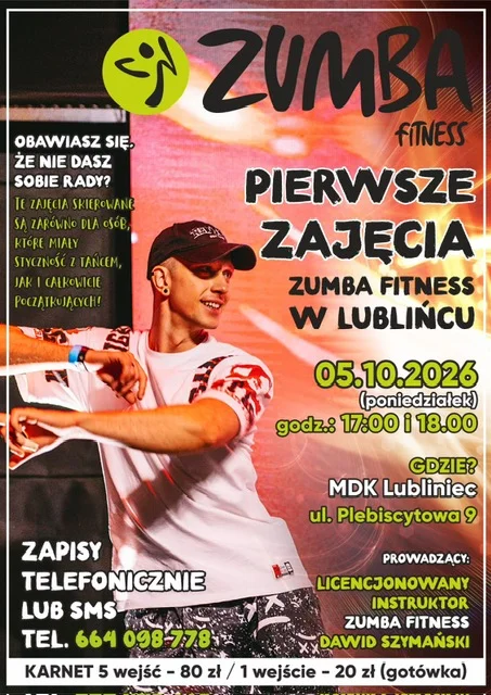 Grafika promocyjna wydarzenia Pierwsze zajęcia Zumba Fitness w Lublińcu