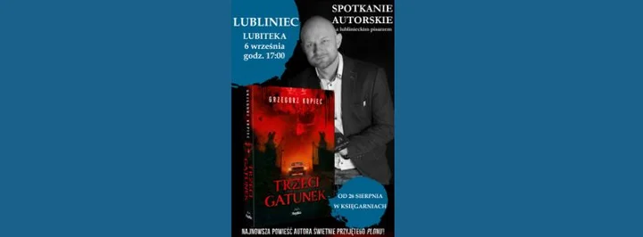 Obrazek przedstawia grafikę promocyjną wydarzenia Spotkanie autorskie z Grzegorzem Kopcem w Lubitece
