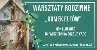 Grafika promocyjna wydarzenia Domek Elfów – warsztaty rodzinne