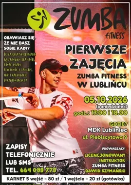 Grafika promocyjna wydarzenia Pierwsze zajęcia Zumba Fitness w Lublińcu