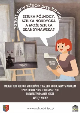 Grafika promocyjna wydarzenia Sztuka nordycka przy kawie w Lublińcu