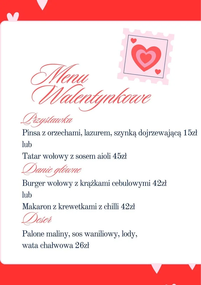 Grafika promocyjna wydarzenia Walentynki w Stacji Buła — specjalne menu i walentynkowe drinki