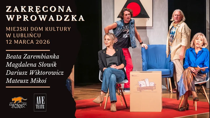 Grafika promocyjna wydarzenia Zakręcona wprowadzka AVE TEATRU — komedia o miłości po latach