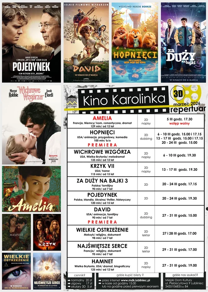 Marzec pełen emocji w Kinie Karolinka - premiery, klasyka i seanse dla całej rodziny