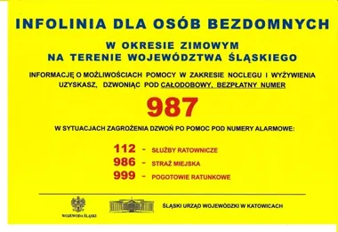 Numer 987 będzie działał całą dobę. Zimowa pomoc dla osób bezdomnych na Śląsku