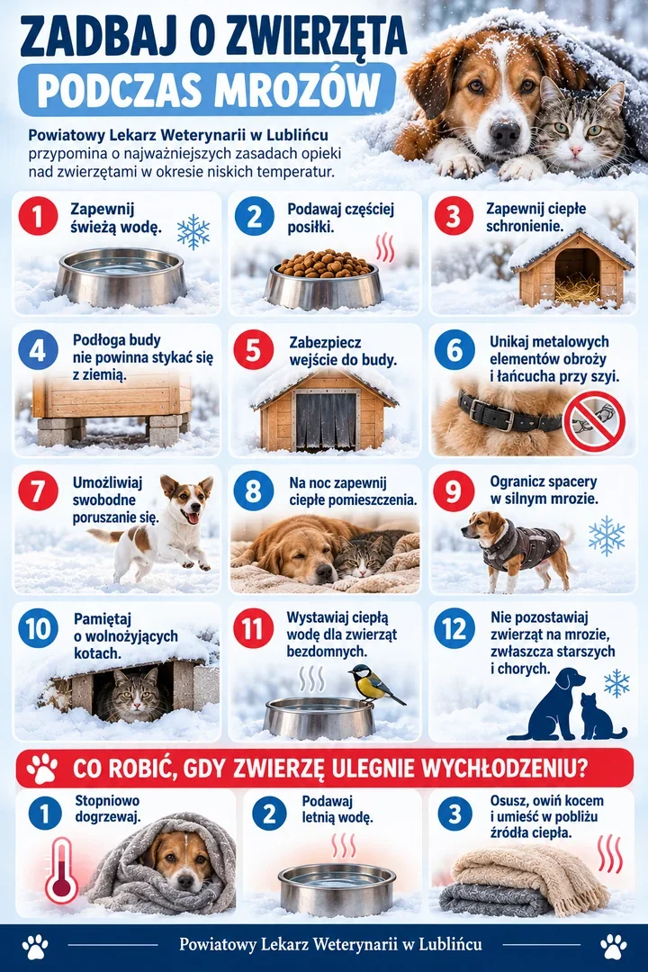 Niskie temperatury zagrażają zwierzętom. Weterynarz z Lublińca apeluje